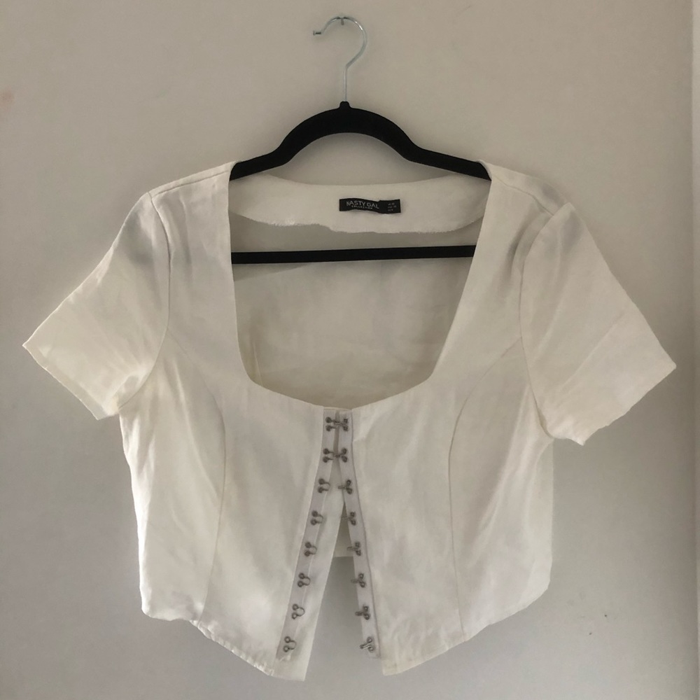 White Corset Top, Hook Front Closure, Cropped